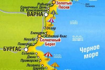 Солнечный берег на карте Болгарии